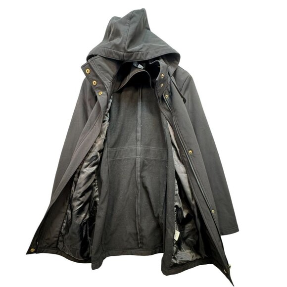 St. Johns Bay Womens Hooded Coat Button & Zipper Closure Medium Black Polyester - Picture 6 of 13